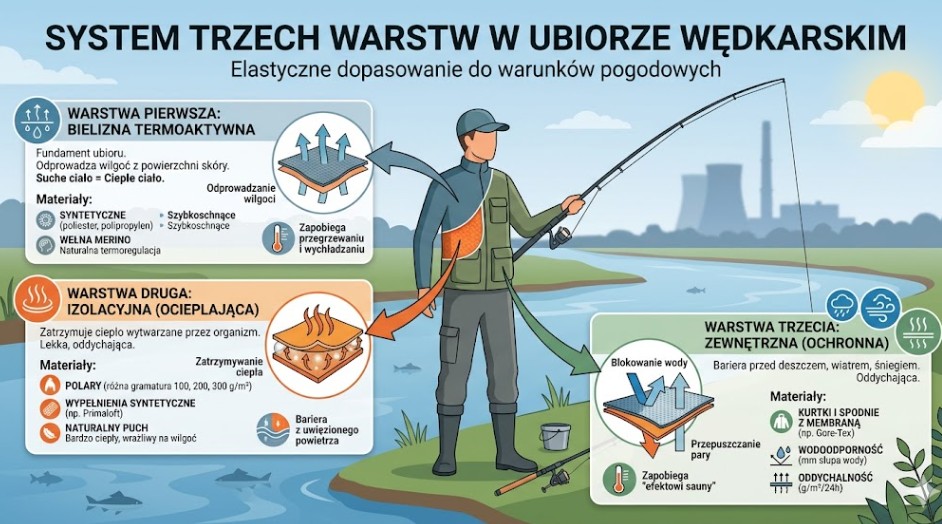warstwy ubioru wędkarza